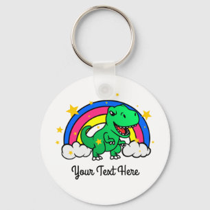 Cute Custom Text Green Dinosaur Rainbow Sleutelhanger