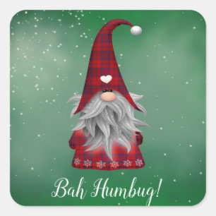 Cute Custom Text Grumpy Red Gnome Green Bah Humbug Vierkante Sticker