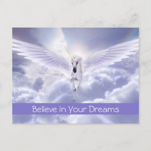 Cute Custom Text Magic Flying Unicorn Paars Cloud Briefkaart