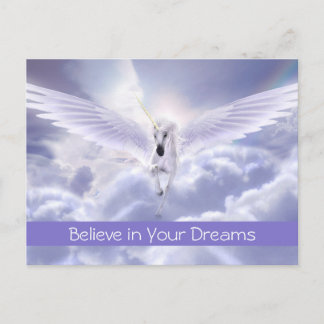 Cute Custom Text Magic Flying Unicorn Paars Cloud Briefkaart
