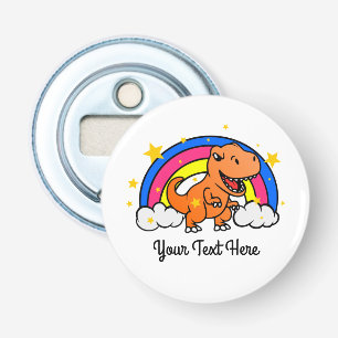 Cute Custom Text Oranje Dinosaur Rainbow Button Flesopener
