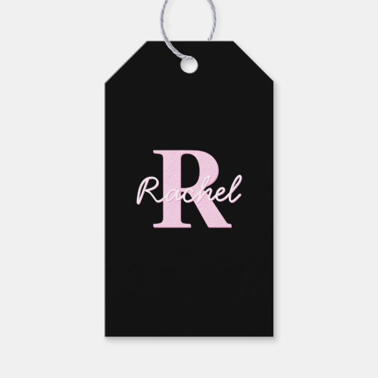 Cute Customizable Monogram | Light Pink & Black Cadeaulabel (Voorkant)