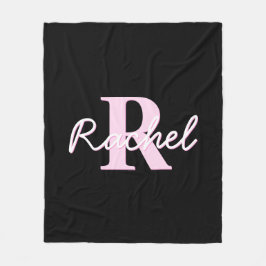 Cute Customizable Monogram | Light Pink & Black Fleece Deken