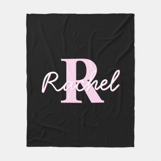 Cute Customizable Monogram | Light Pink & Black Fleece Deken (Voorkant)