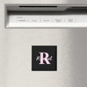 Cute Customizable Monogram | Light Pink & Black Magneet (Insitu (Vaatwasser))
