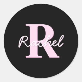 Cute Customizable Monogram | Light Pink & Black Ronde Sticker