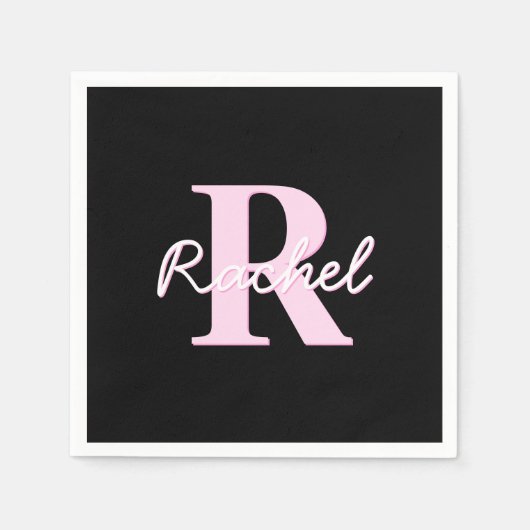 Cute Customizable Monogram | Light Pink & Black Servet (Voorkant)