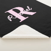 Cute Customizable Monogram | Light Pink & Black Sherpa Deken (3/4)