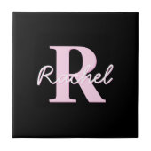 Cute Customizable Monogram | Light Pink & Black Tegeltje (Voorkant)