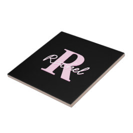 Cute Customizable Monogram | Light Pink & Black Tegeltje