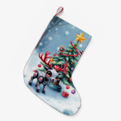 Cute Cyberpunk Reindeer with Christmas Tree Kleine Kerstsok (Voorkant (Hangend))