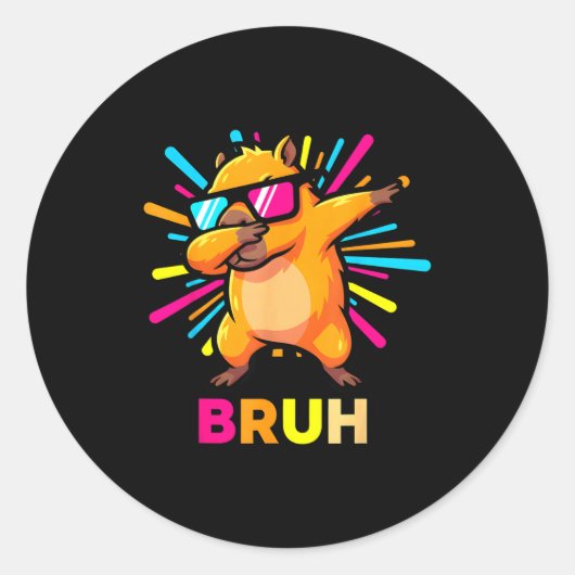 Cute Dabbing Capybara Funny Animal Meme Capy Lover Ronde Sticker (Voorkant)