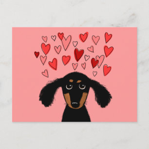 Cute Dachshund Cartoon Dog with Valentine Hearts Feestdagenkaart