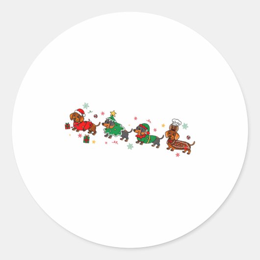 Cute Dachshund Christmas Parade Christmas Ronde Sticker (Voorkant)