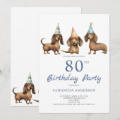 Cute Dachshund Dog 80th Birthday Party Invitation (Devant / Derrière)