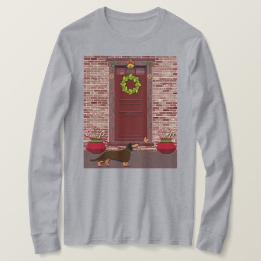Cute Dachshund Dog Christmas Art on T-Shirt (Design devant)