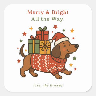 Cute Dachshund Dog Holiday Custom Sticker