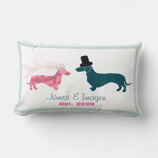 Cute Dachshund Dog Passen getrouwd Monogram Kussen (Voorkant)
