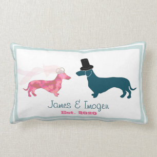 Cute Dachshund Dog Passen getrouwd Monogram Kussen