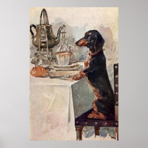  Cute Dachshund Drink Tea Poster Print