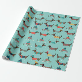 Cute dachshund en leisteen met cadeaus cadeaupapier