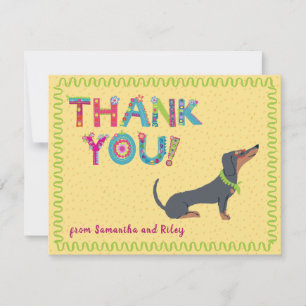 Cute Dachshund Fun Colorful Floral Letters       Bedankkaart