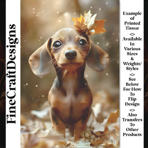 Cute Dachshund Hond, Bosgrond, Bladeren CF9 Découp Tissuepapier