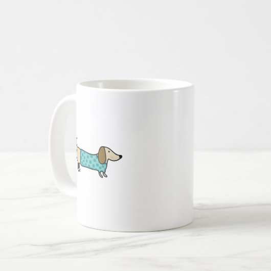 Cute dachshund in muntblauw koffiemok (Voorkant links)