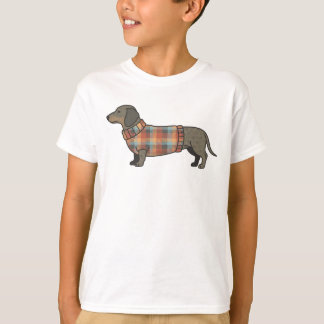Cute Dachshund in Plaid Sweater Dog Lover Kids T-S T-shirt