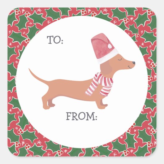 Cute Dachshund Kerstmis Vierkante Sticker (Voorkant)