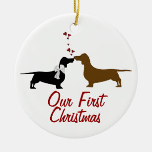 Cute Dachshund Lovers First kerstversiering Keramisch Ornament