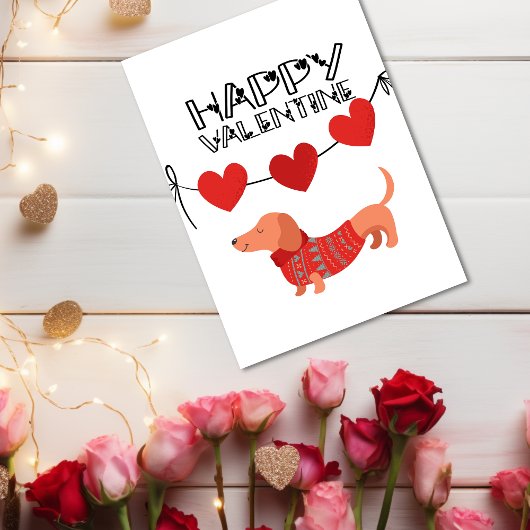 Cute Dachshund met hartbanner Happy Valentijn