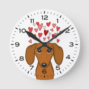 Cute Dachshund met Hearts Wiener Dog Ronde Klok