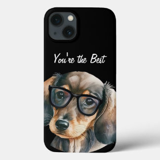 Cute Dachshund met zwarte glazen iPhone 13 Hoesje