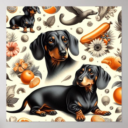 Cute Dachshund Pattern Poster (Voorkant)
