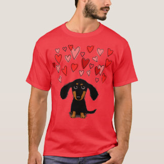 Cute Dachshund Puppy Dog met Valentijn Hearts T-shirt