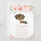 Cute Dachshund Puppy Dog Pink Floral Girl Birthday Kaart (Voorkant)