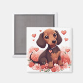 Cute Dachshund Puppy met hart Magneet (Voorkant / Achterkant)