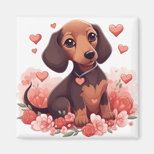 Cute Dachshund Puppy met hart Magneet (Voorkant)