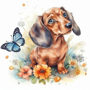 Cute Dachshund Puppy Waterverf Kussen