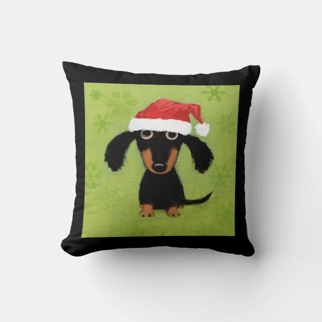 Cute Dachshund Santa Clause - Funny Dog Kerstmis Kussen (Voorkant)