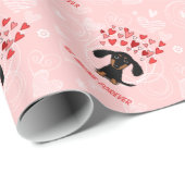 Cute Dachshund Valentijn Pattern met Custom Text Cadeaupapier (Rol Hoek)