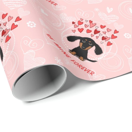 Cute Dachshund Valentijn Pattern met Custom Text Cadeaupapier (Rol Hoek)