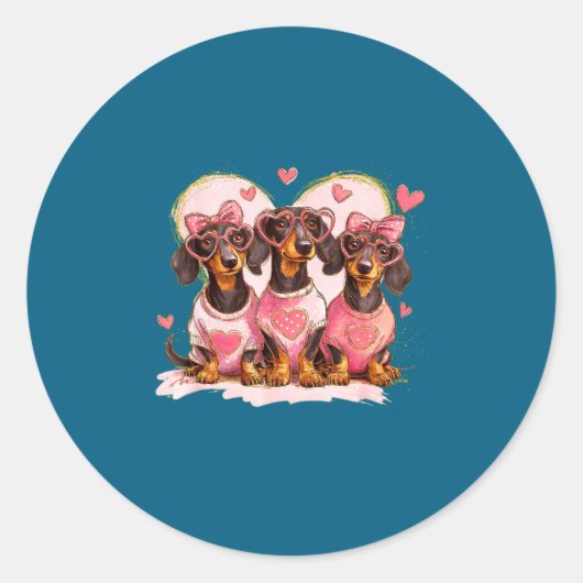 Cute Dachshund Valentines Heart Dog Lover Men Wome Ronde Sticker (Voorkant)