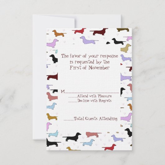 Cute Dachshund Weduwkaart RSVP Kaartje (Voorkant)