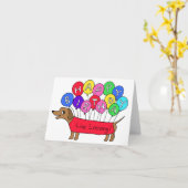 Cute Dachshund Weiner Dog met ballonvaardige verja Kaart (Gele Bloem)