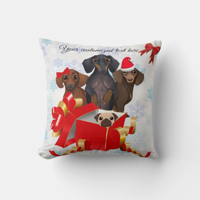 Cute Dachshunds Kerstmis Accent Pillow Kussen (Voorkant)