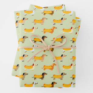 Cute Dachshunds Weiner Dog Hot Dog Funny Patroon Inpakpapier Vel