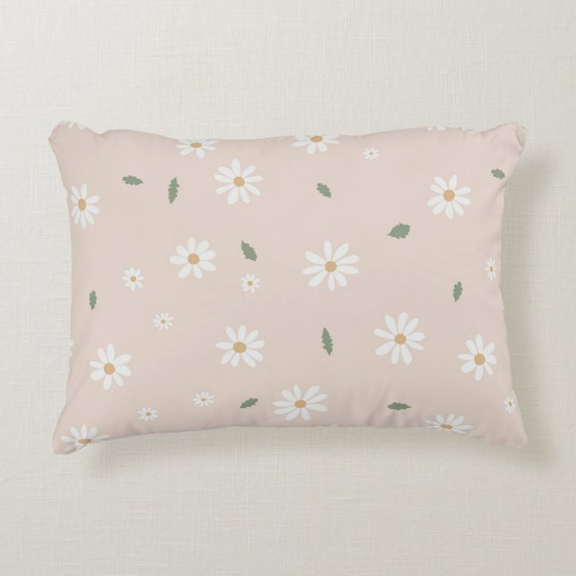 Cute Daisies Floral Blossoms & Greenery Accent Kussen (Voorkant)