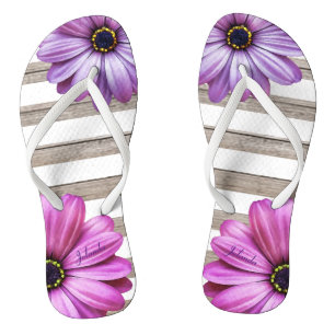 Cute Daisies Wood White Stripes Voeg naam toe Teenslippers